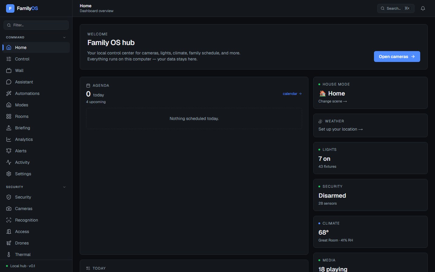 Family OS — the real dashboard, running locally